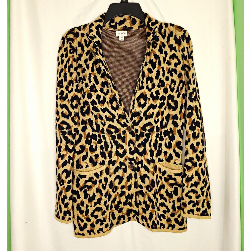 J.CREW Women's Leopard Print Cotton Knit Button Front Cardigan Blazer XS